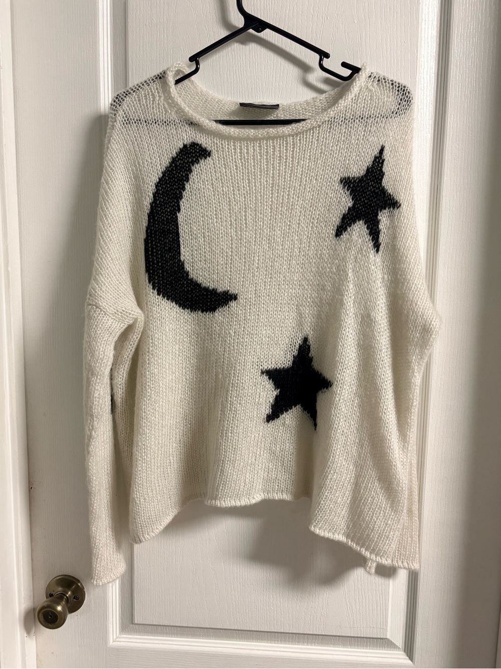 Wooden Ships White Crewneck Sweater with Black Moon & Stars